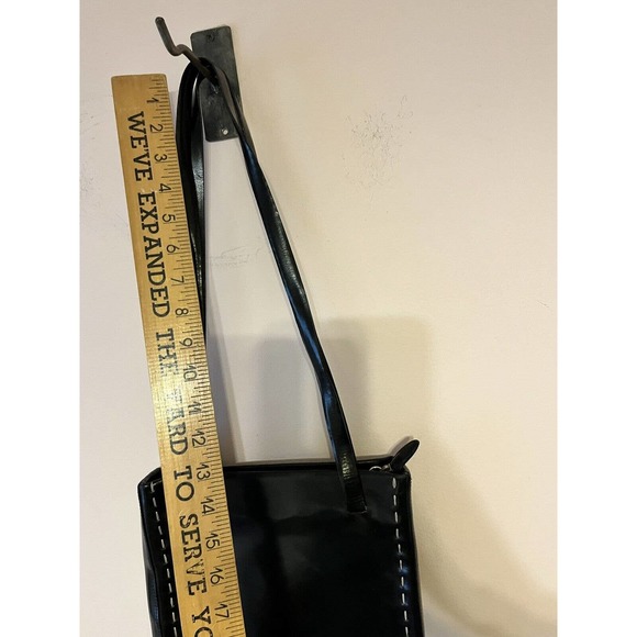 MINO BOSSI Structured Rectangular Bag Purse Black Leather Handmade Italy Stitch - Picture 5 of 7